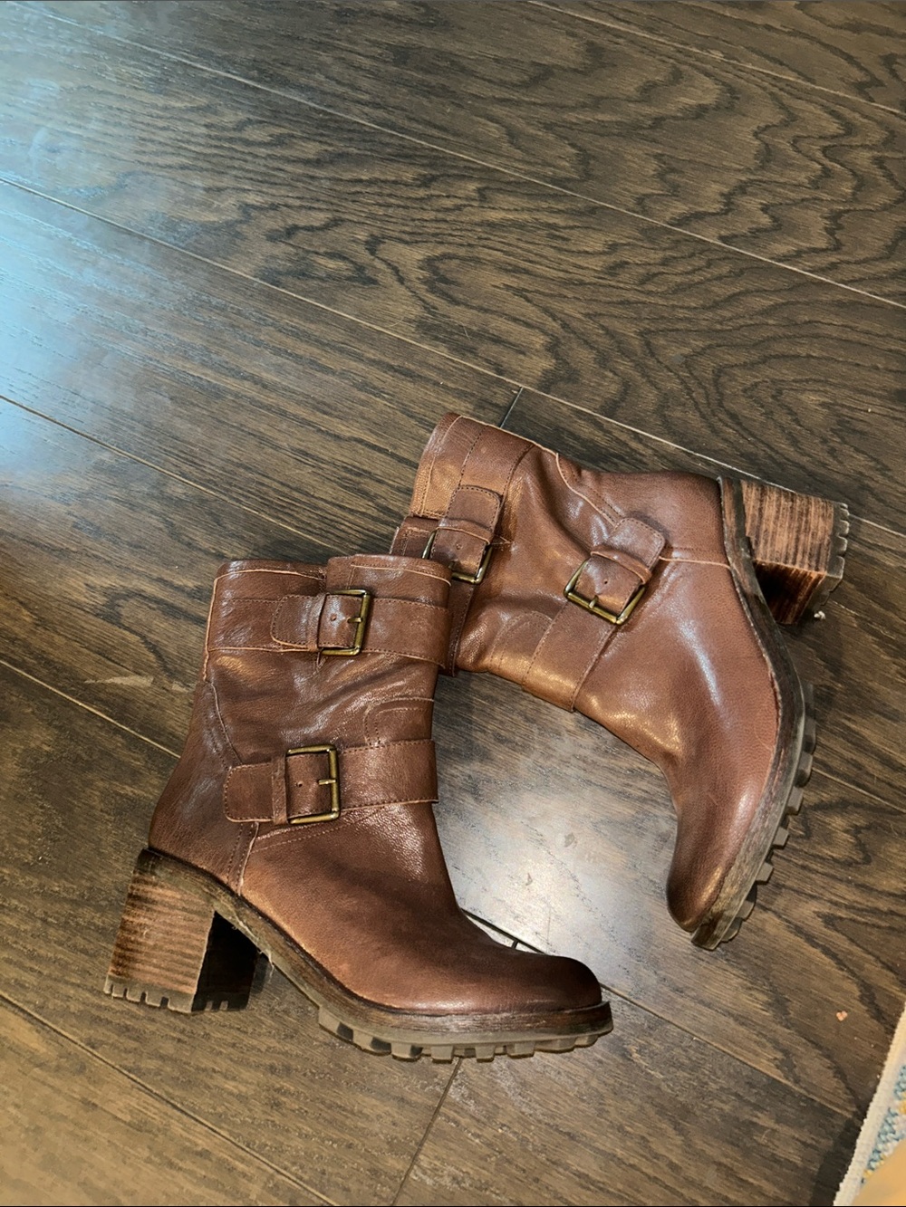 Sam Edelman Brown Leather Buckle Mid-Calf Heeled Boots